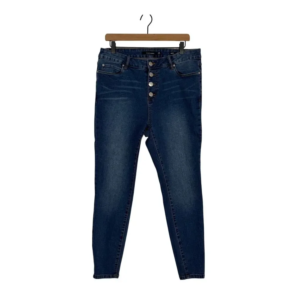 Tahari Amelia Skinny Jeans Womens Size 16W Blue Denim High‎ Rise Button Fly